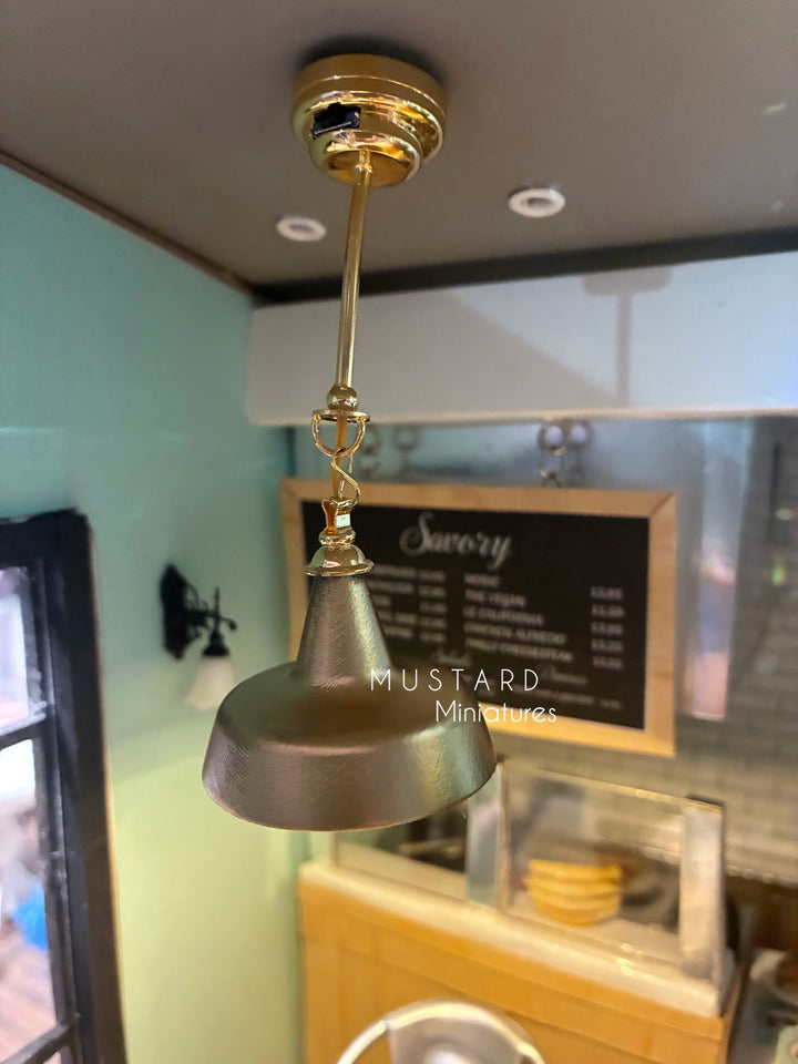 1:12 Dollhouse Farmhouse Battery Operated Lamp, Modern Funnel Light Gold