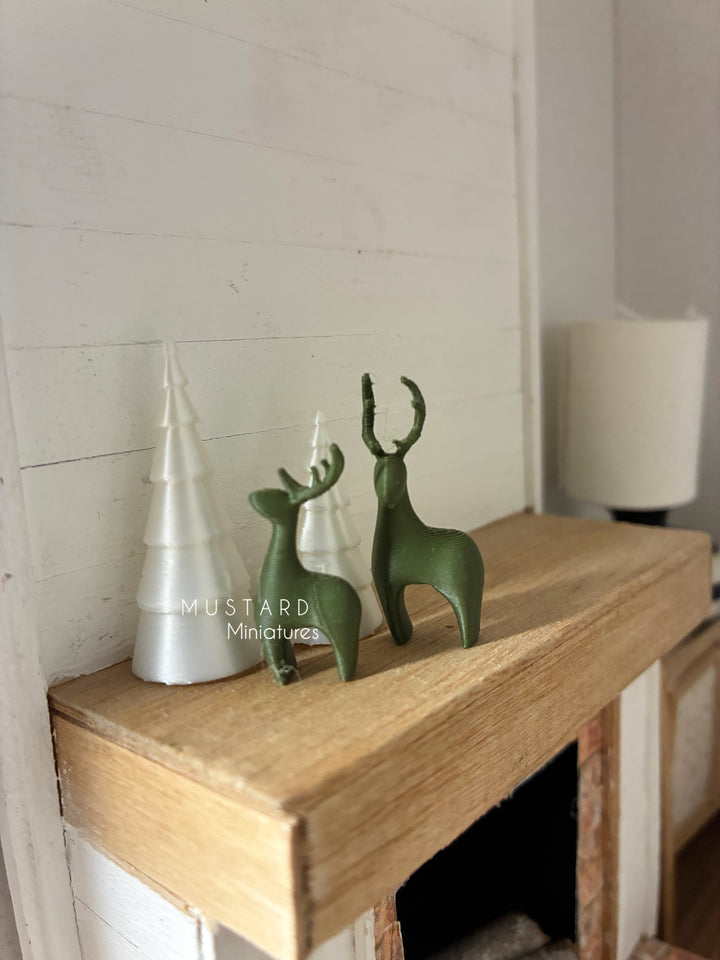 Dollhouse Miniature Christmas Reindeer or Mini White Trees