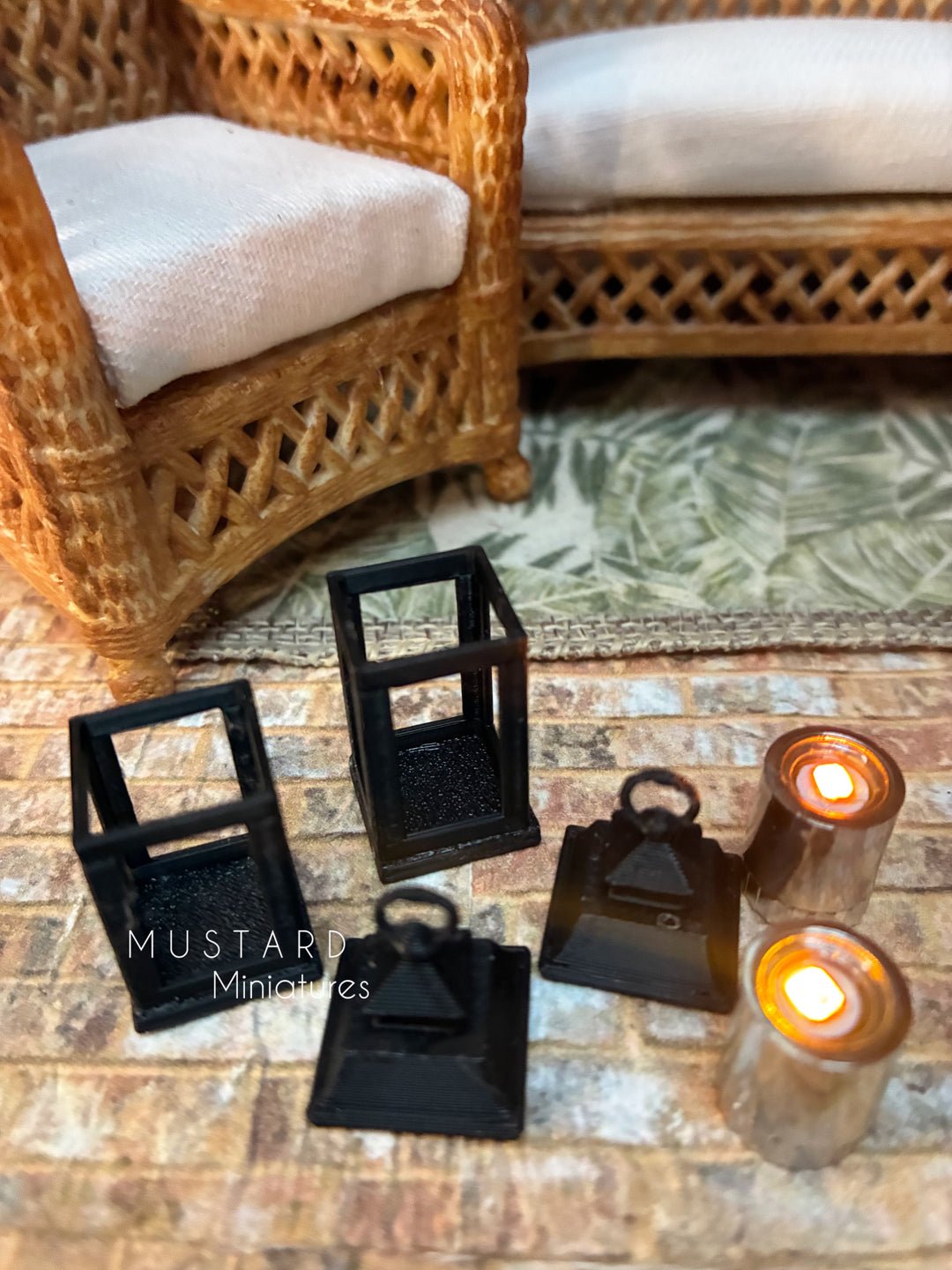 1:12 Scale Set of two Dollhouse Black Lanterns with battery operating lights