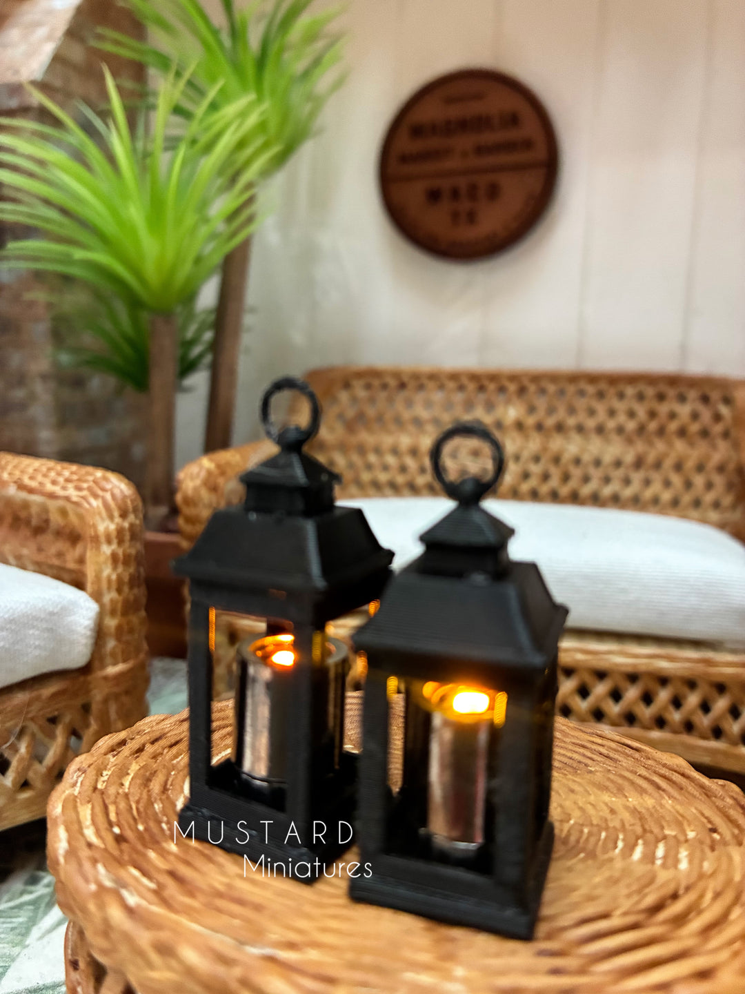 1:12 Scale Set of two Dollhouse Black Lanterns with battery operating lights