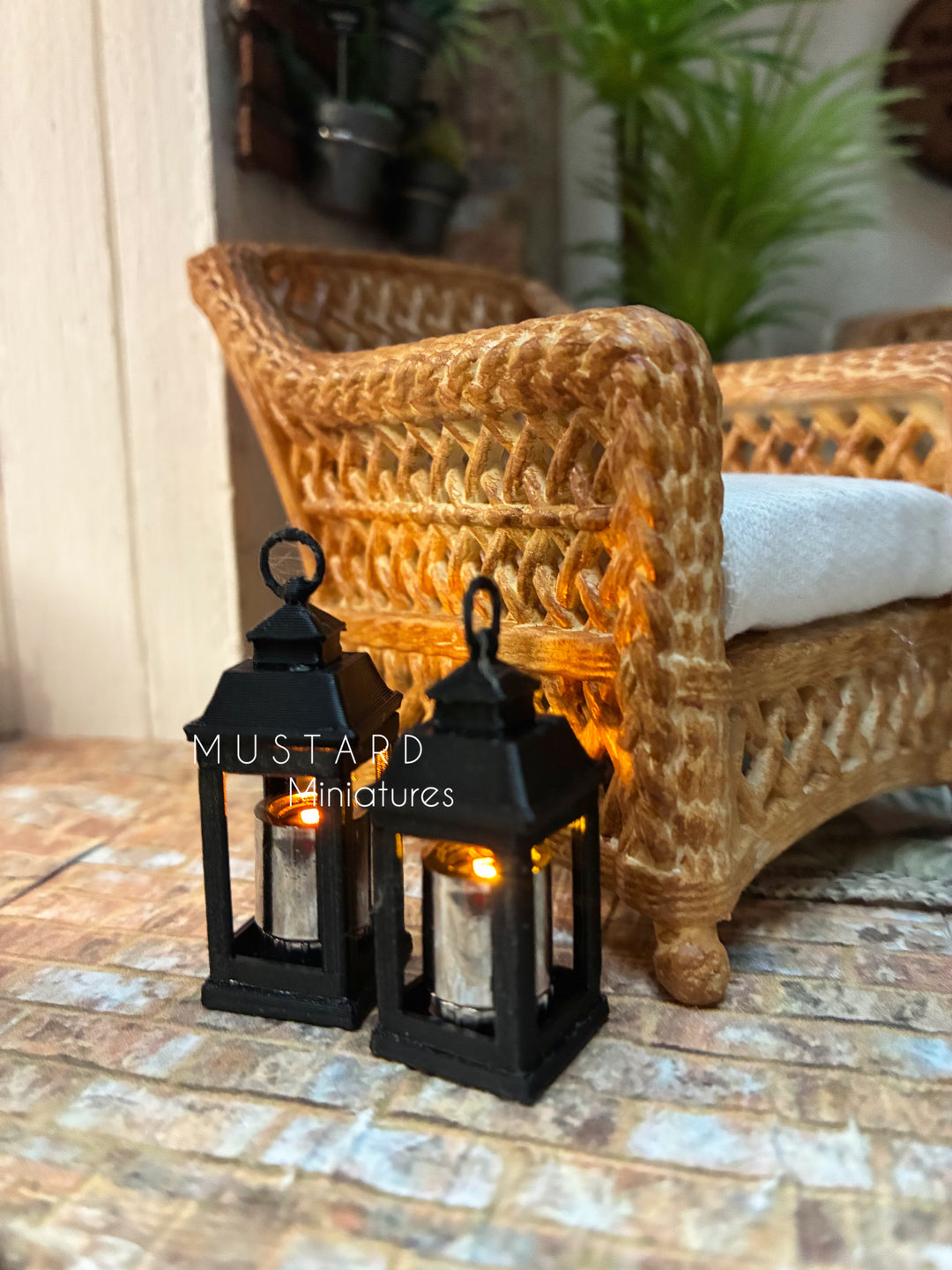 1:12 Scale Set of two Dollhouse Black Lanterns with battery operating lights