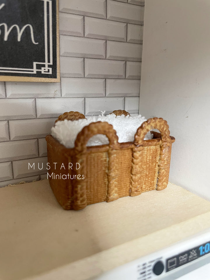 Dollhouse Laundry Room Accessories: Basket, Plant, Sign