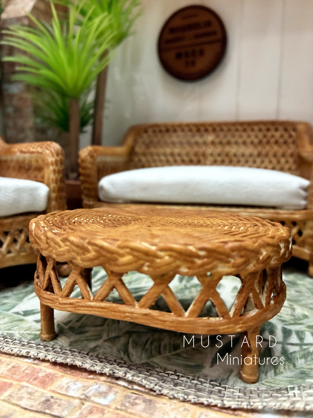 1:12 Scale Dollhouse 3D Wicker Patio Furniture or Tables, Brown Beige