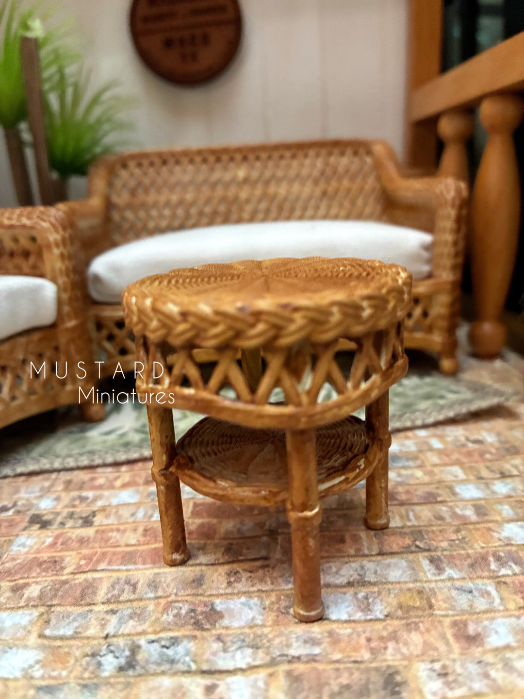 1:12 Scale Dollhouse 3D Wicker Patio Furniture or Tables, Brown Beige