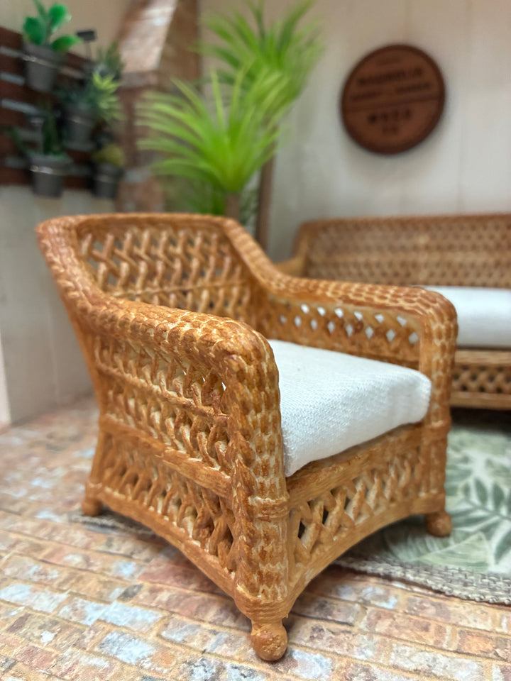 1:12 Scale Dollhouse 3D Wicker Patio Furniture or Tables, Brown Beige