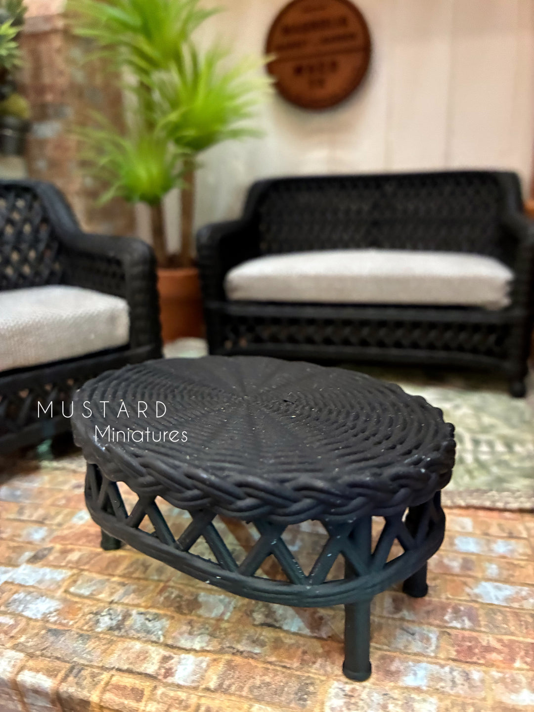 1:12 Scale Dollhouse 3D Wicker Patio Furniture or Tables or Lanterns, Black Gray