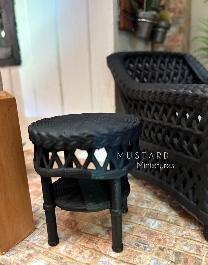 1:12 Scale Dollhouse 3D Wicker Patio Furniture or Tables or Lanterns, Black Gray