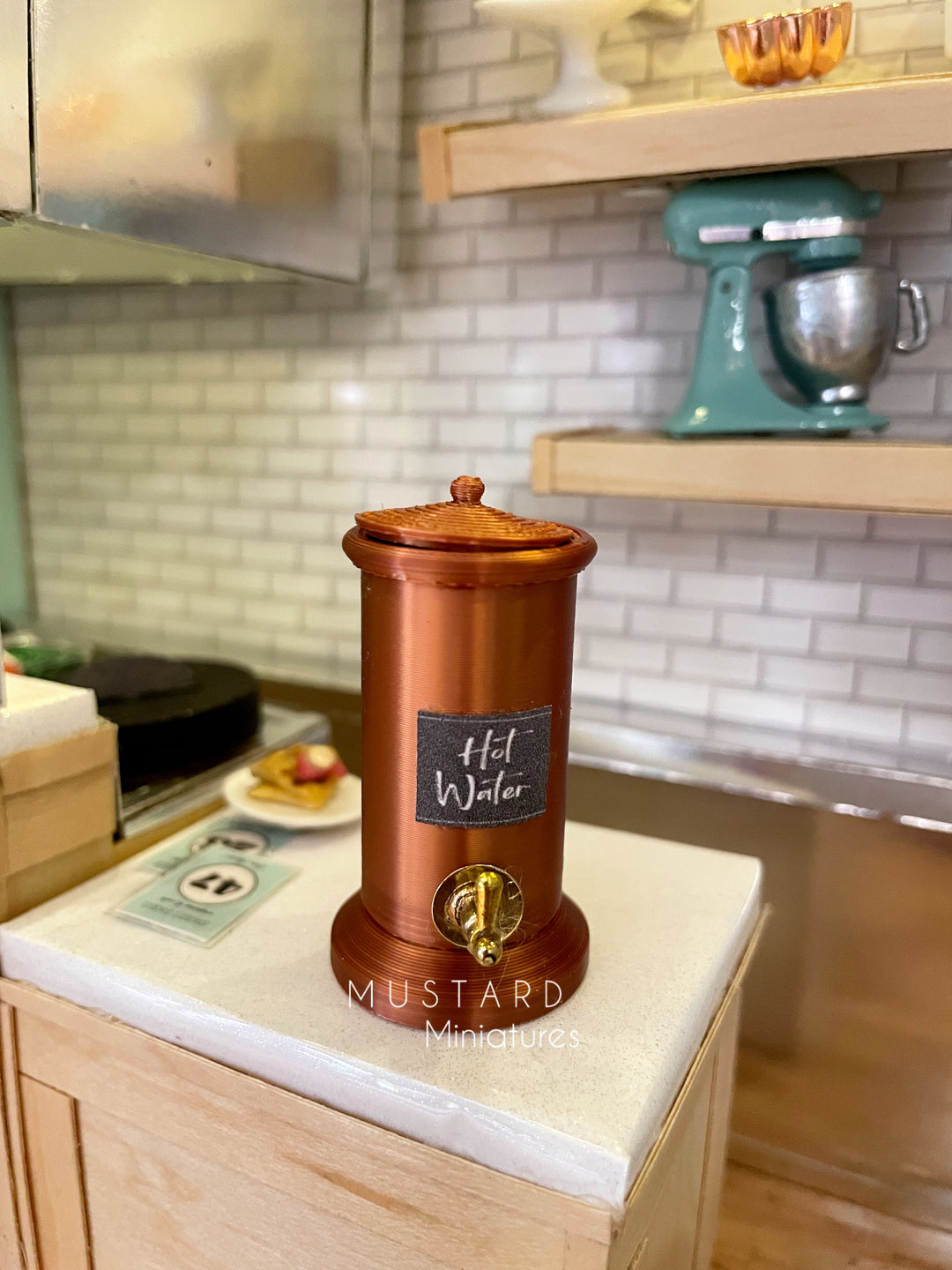 Dollhouse Hot Water Dispenser, Shiny Copper Color, Miniature Drink Dispenser