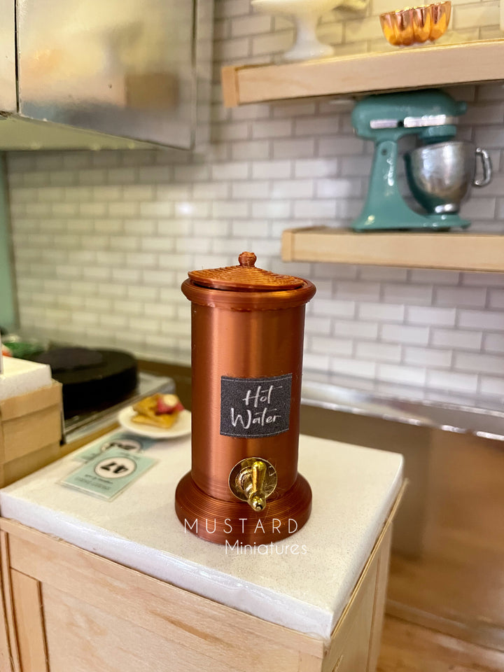 Dollhouse Hot Water Dispenser, Shiny Copper Color, Miniature Drink Dispenser