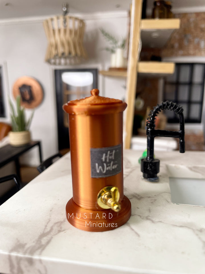 Dollhouse Hot Water Dispenser, Shiny Copper Color, Miniature Drink Dispenser