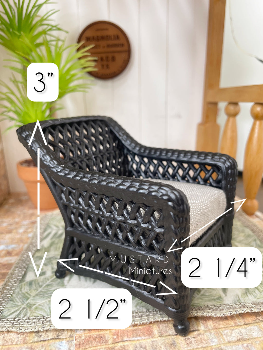 1:12 Scale Dollhouse 3D Wicker Patio Furniture or Tables or Lanterns, Black Gray