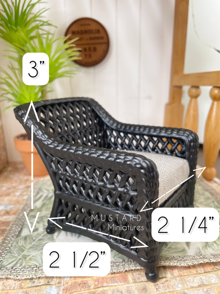 1:12 Scale Dollhouse 3D Wicker Patio Furniture or Tables or Lanterns, Black Gray
