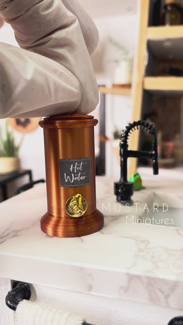 Dollhouse Hot Water Dispenser, Shiny Copper Color, Miniature Drink Dispenser