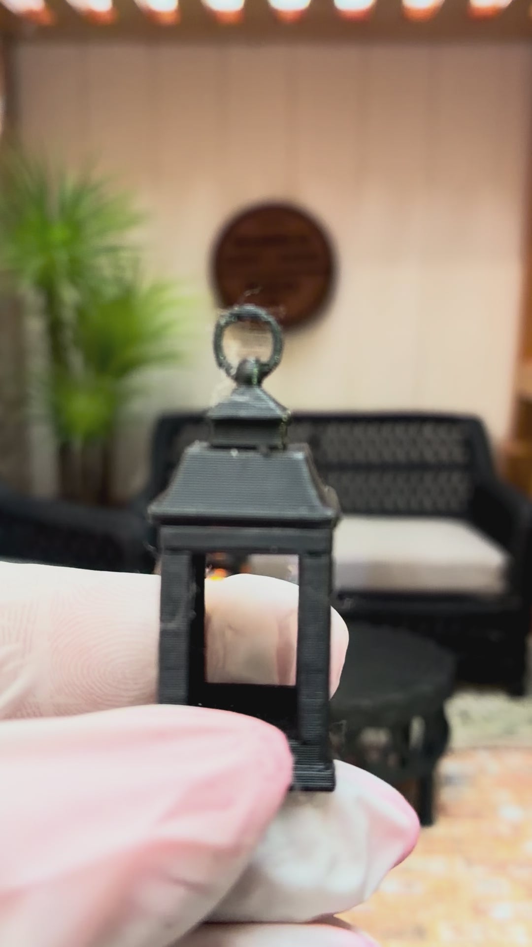 1:12 Scale Set of two Dollhouse Black Lanterns with battery operating lights