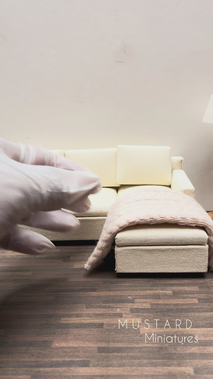Dollhouse Miniature, Beige Sectional Sofa, Lamp or Knit Throw 1:12 Scale