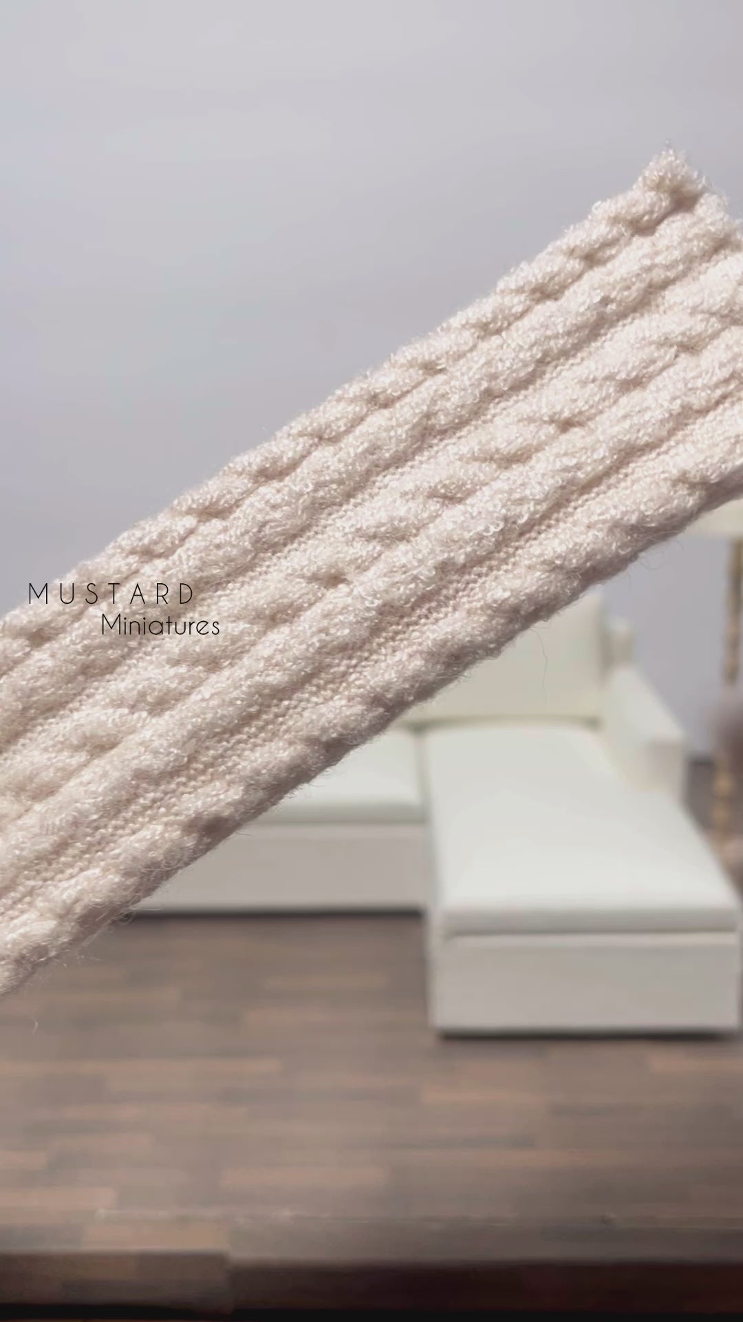 Dollhouse Modern Miniature Rib Knit Beige Throw Blanket, 1:12 scale,  Accent Decor