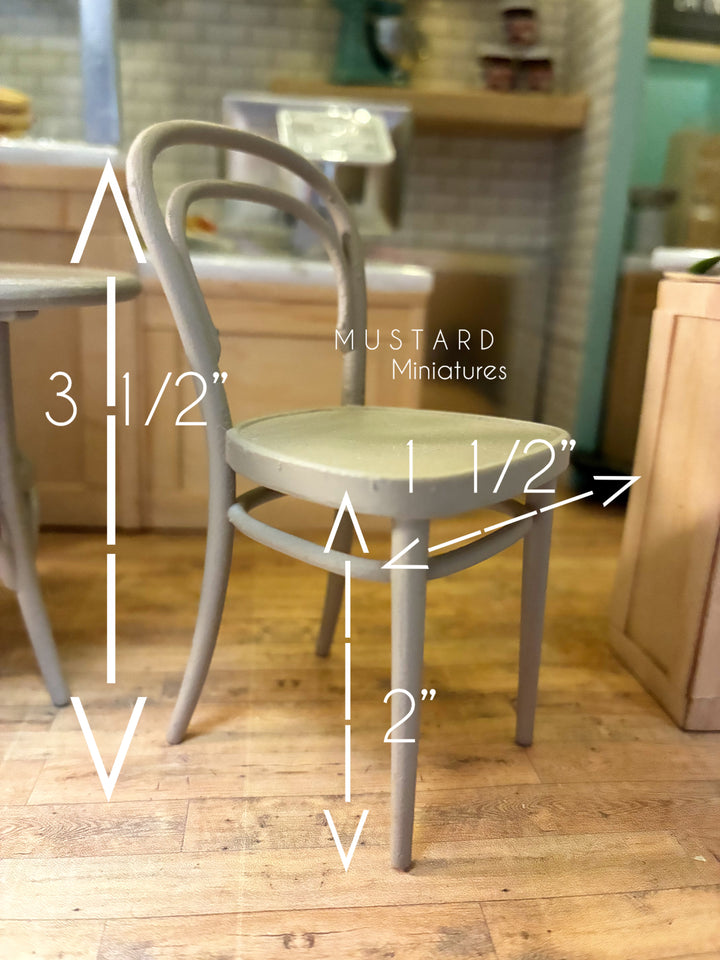 Dollhouse Dining Set, Modern Distressed French Bistro Chairs, Bistro Table. Light Brown