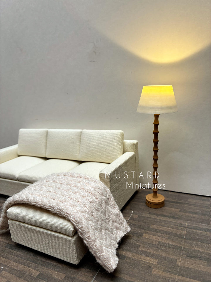 Dollhouse Miniature, Beige Sectional Sofa, Lamp or Knit Throw 1:12 Scale