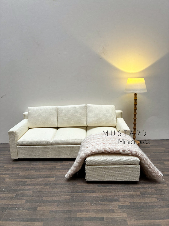 Dollhouse Miniature, Beige Sectional Sofa, Lamp or Knit Throw 1:12 Scale
