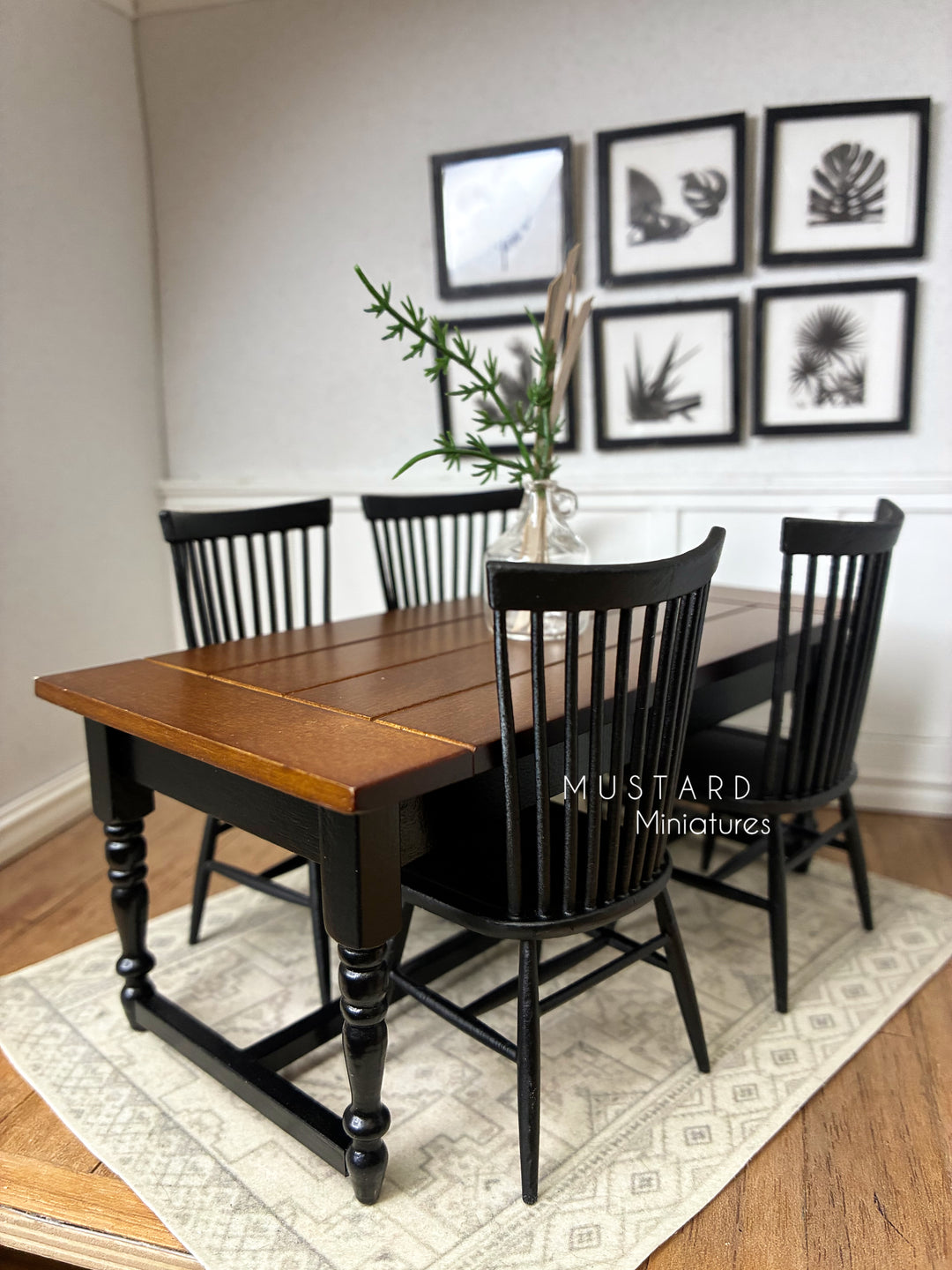 1:12 Scale Dollhouse Dining table, Modern Farmhouse Wood table or Miniature chairs