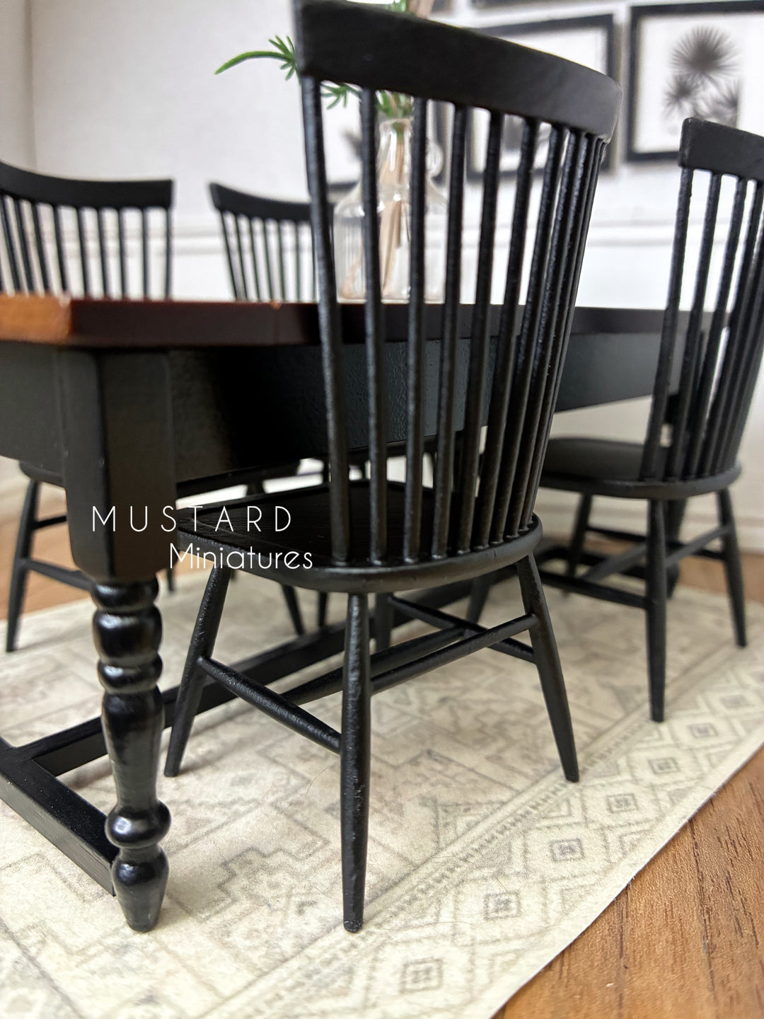 1:12 Scale Dollhouse Dining table, Modern Farmhouse Wood table or Miniature chairs