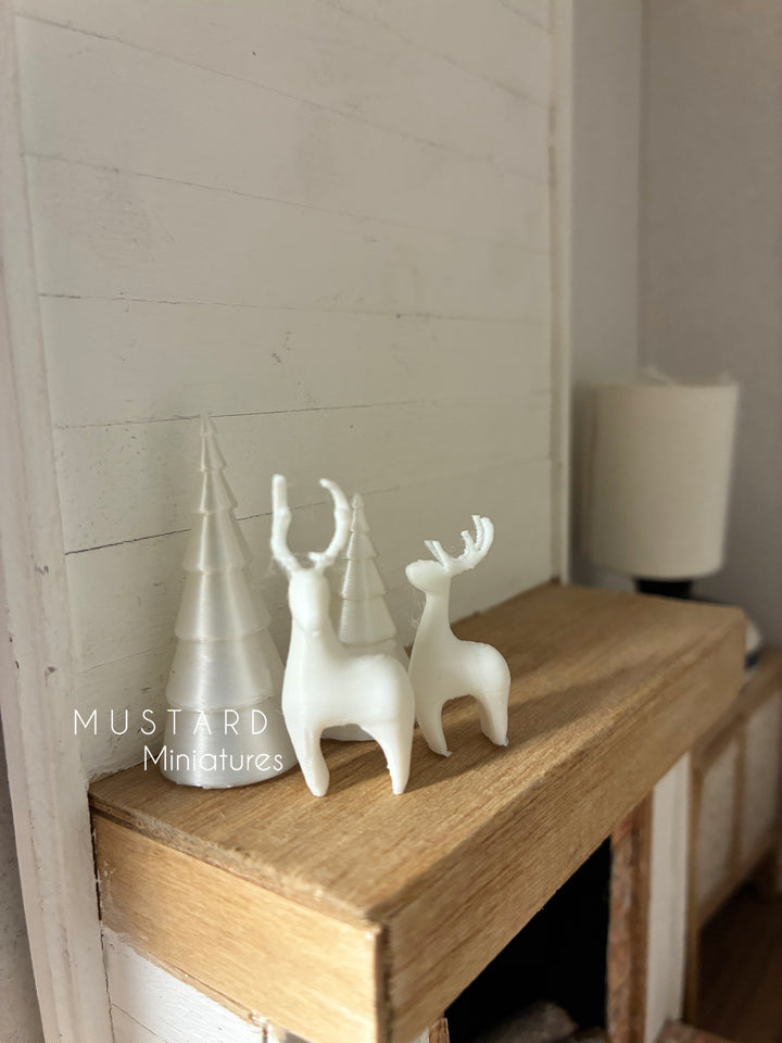 Dollhouse Miniature Christmas Reindeer or Mini White Trees