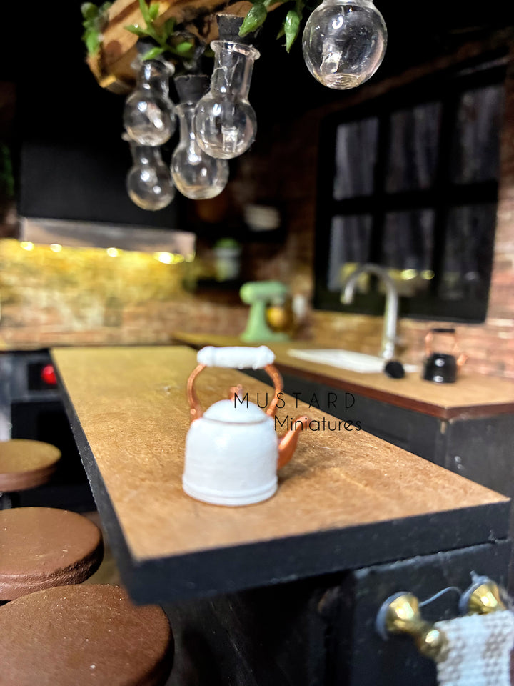 Dollhouse Miniature Tea Kettle in Black or White