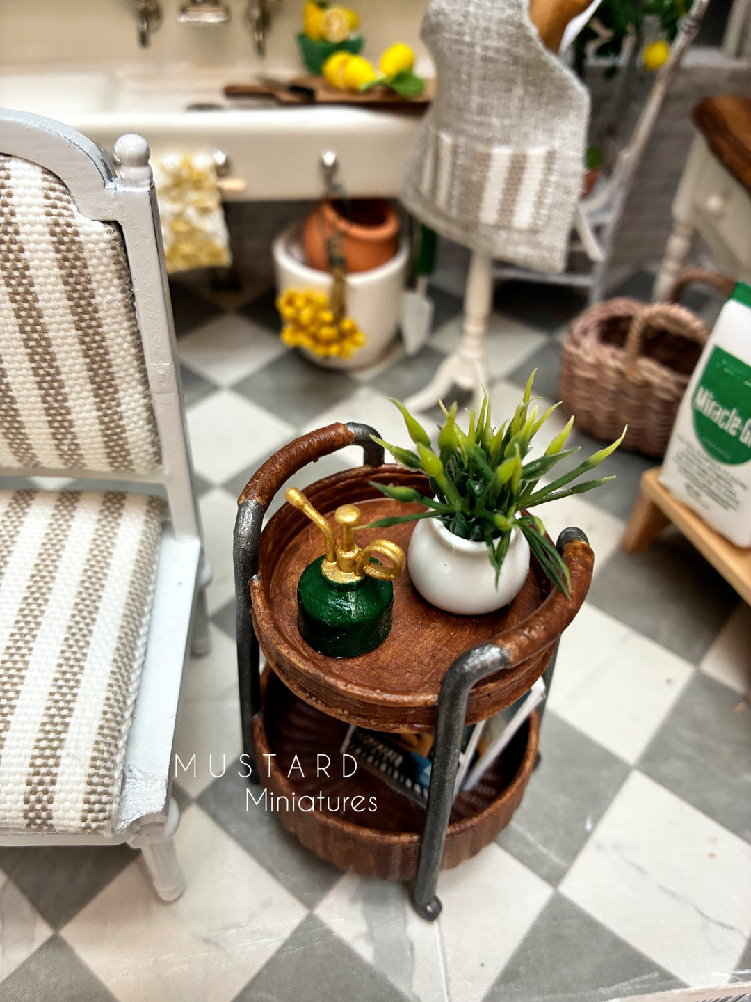 Dollhouse "Rolling" Wicker Table Cart