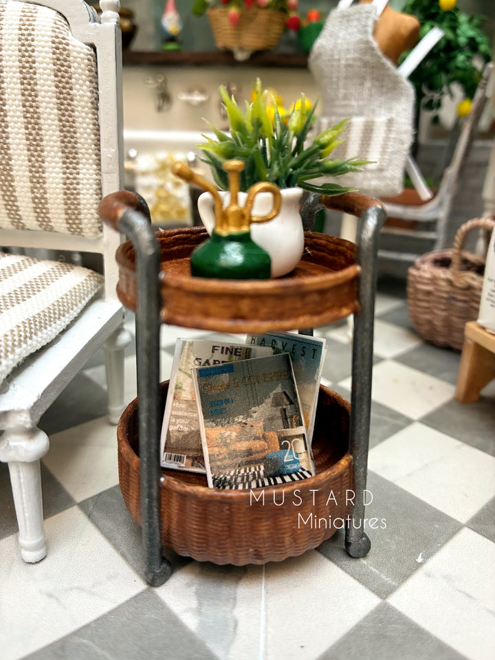 Dollhouse "Rolling" Wicker Table Cart